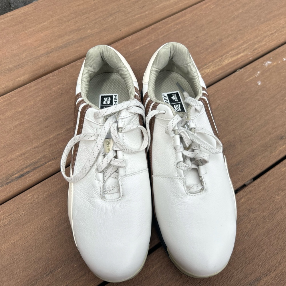 Brand new (no tags) Adidas White and Brown golf shoes